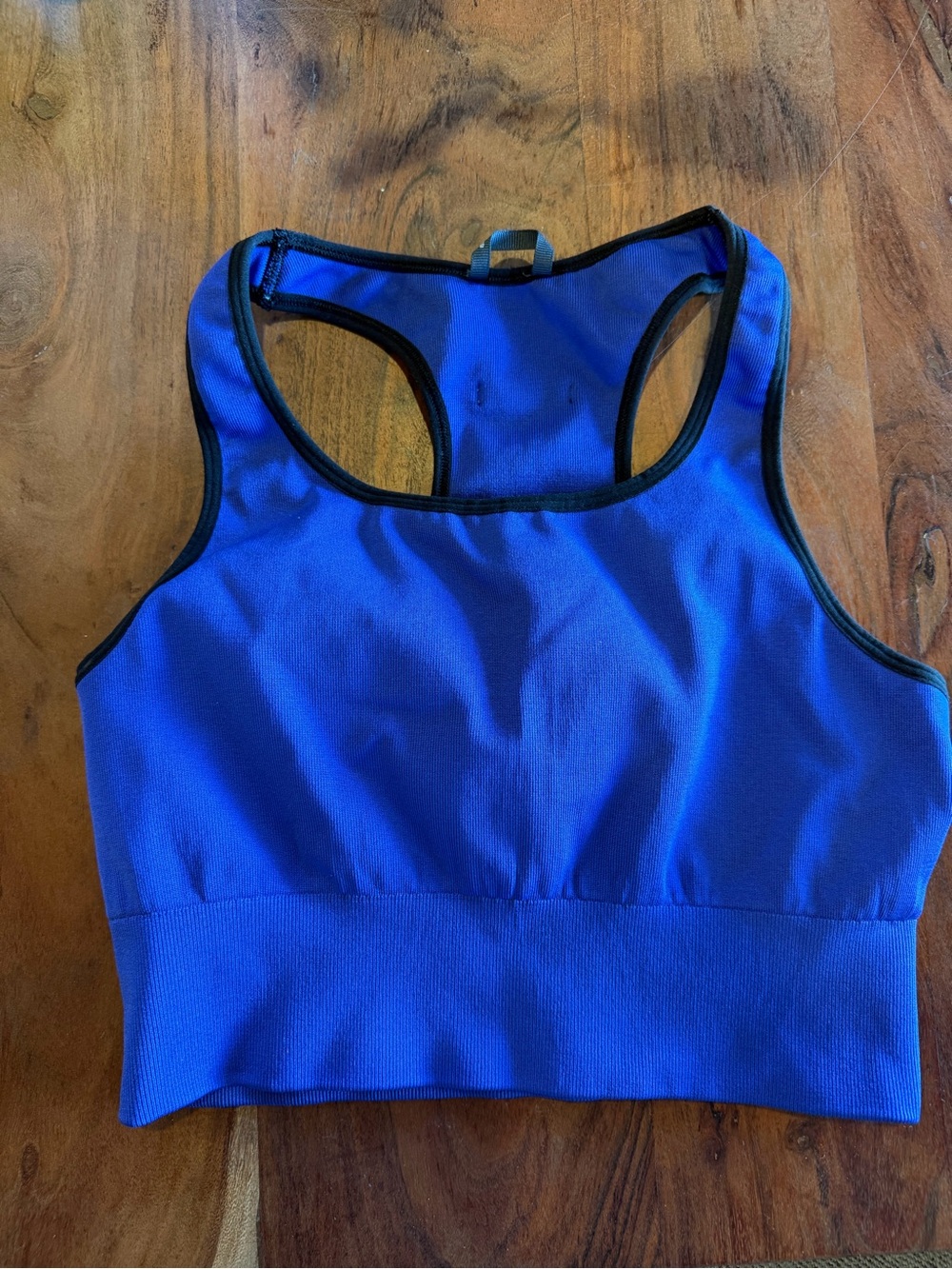 oiselle bluish purple Racerback Sports Bra with Black Trim
